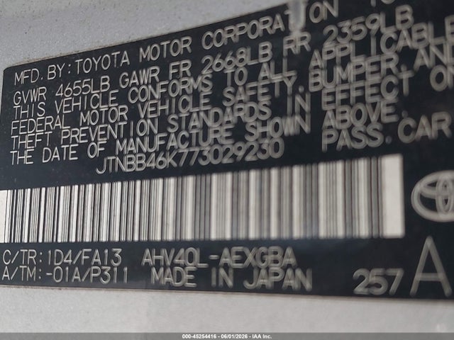 Aukcja sprzedaży 2007 Toyota Camry Hybrid, vin: JTNBB46K773029230, numer aukcji: 45254416