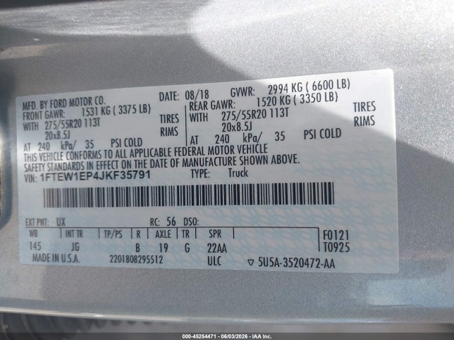 Ford F-150 Xl 2018 1FTEW1EP4JKF35791 Image 9