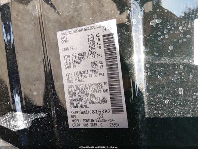 45254476 :رقم المزاد ، 5N1BT3BA1TC816382 vin ، 2026 Nissan Rogue Sv مزاد بيع