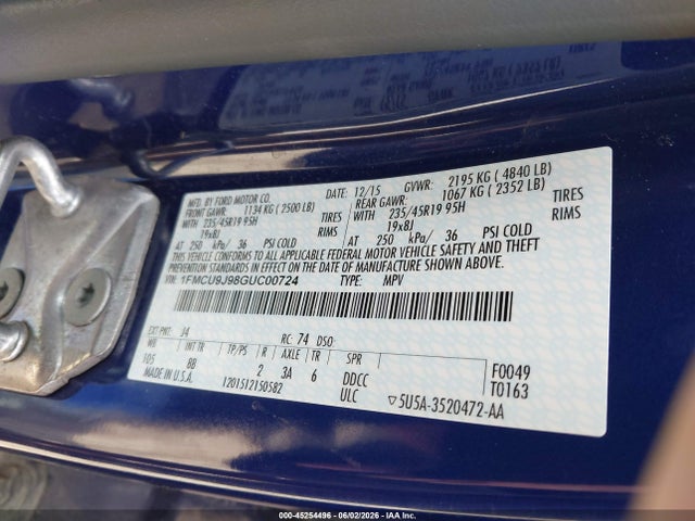 Ford Escape Titanium 2016 1FMCU9J98GUC00724 Image 9