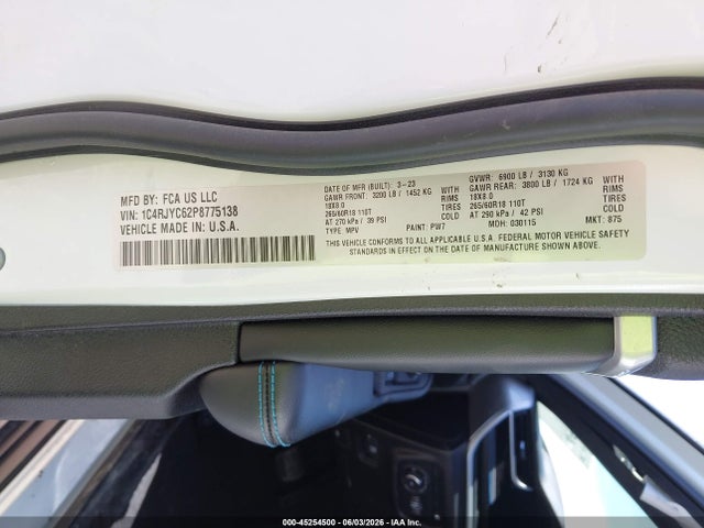 Aukcja sprzedaży 2023 Jeep Grand Cherokee 4xe Trailhawk, vin: 1C4RJYC62P8775138, numer aukcji: 45254500