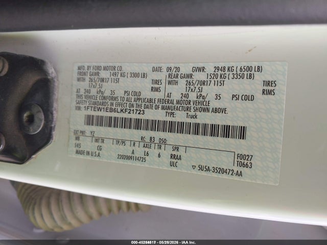 Aukcja sprzedaży 2020 Ford F-150 Xl, vin: 1FTEW1EB6LKF21723, numer aukcji: 45254517