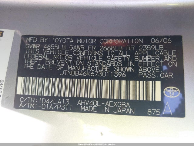45254530 :رقم المزاد ، JTNBB46K673011396 vin ، 2007 Toyota Camry Hybrid مزاد بيع