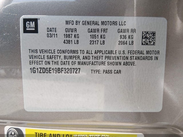 Aukcja sprzedaży 2011 Chevrolet Malibu 2lt, vin: 1G1ZD5E19BF320727, numer aukcji: 45254538