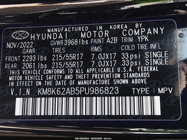 Продаж на аукціоні авто 2023 Hyundai Kona Sel, vin: KM8K62AB5PU986823, номер лоту: 45254543