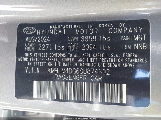 Aukcja sprzedaży 2025 Hyundai Elantra Sel Sport, vin: KMHLM4DG6SU874392, numer aukcji: 45254554