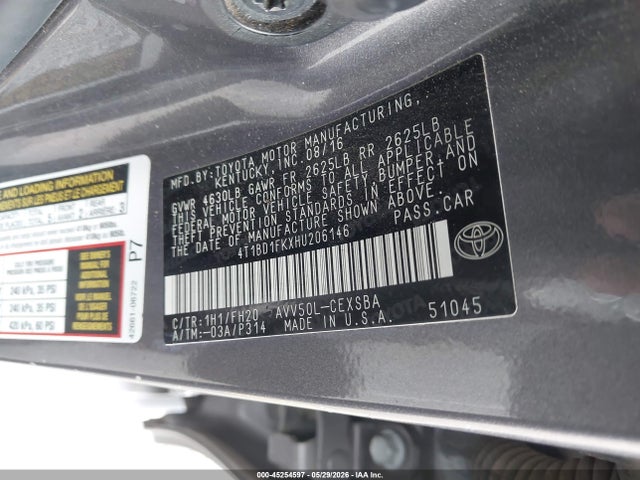 Aukcja sprzedaży 2017 Toyota Camry Hybrid Se, vin: 4T1BD1FKXHU206146, numer aukcji: 45254597