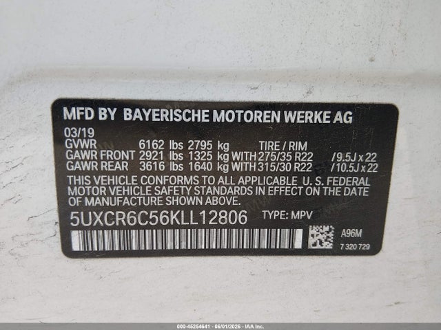 2019 Bmw X5 Xdrive40i მანქანა იყიდება აუქციონზე, vin: 5UXCR6C56KLL12806, აუქციონის ნომერი: 45254641