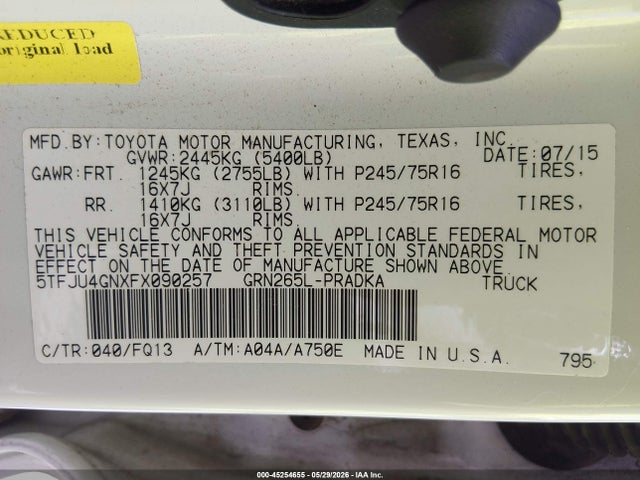 Продаж на аукціоні авто 2015 Toyota Tacoma Prerunner V6, vin: 5TFJU4GNXFX090257, номер лоту: 45254655