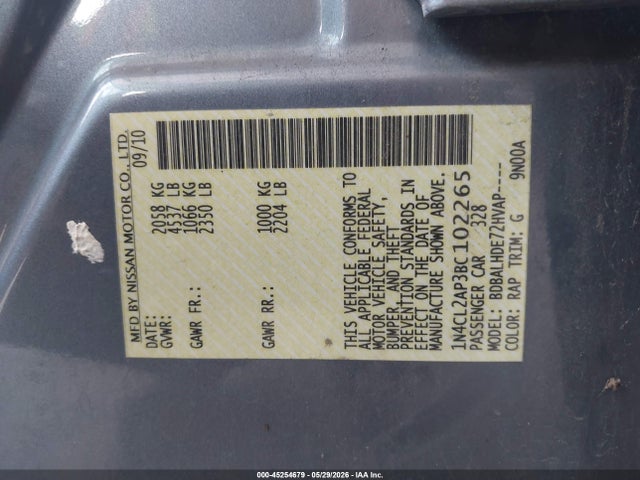 45254679 :رقم المزاد ، 1N4CL2AP3BC102265 vin ، 2011 Nissan Altima Hybrid مزاد بيع