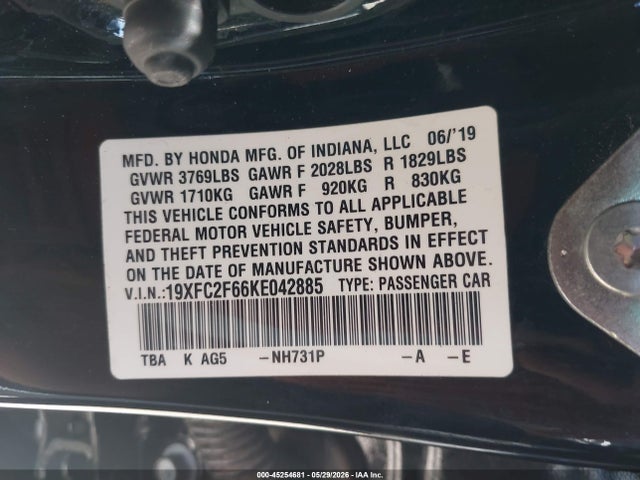 19XFC2F66KE042885 Honda Civic Lx