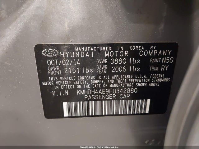KMHDH4AE9FU342880 Hyundai ELANTRA SE