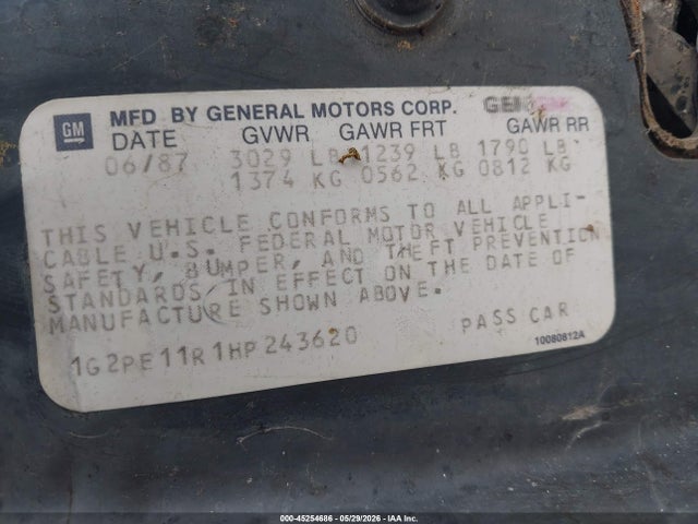 Продаж на аукціоні авто 1987 Pontiac Fiero, vin: 1G2PE11R1HP243620, номер лоту: 45254686