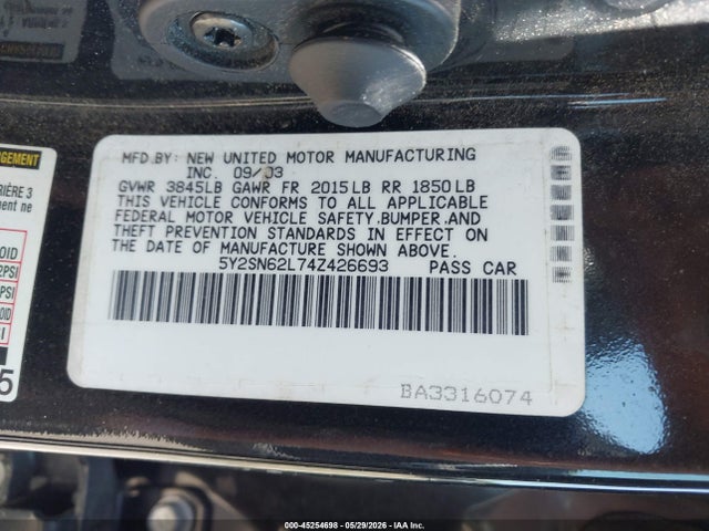 2004 Pontiac Vibe Gt მანქანა იყიდება აუქციონზე, vin: 5Y2SN62L74Z426693, აუქციონის ნომერი: 45254698