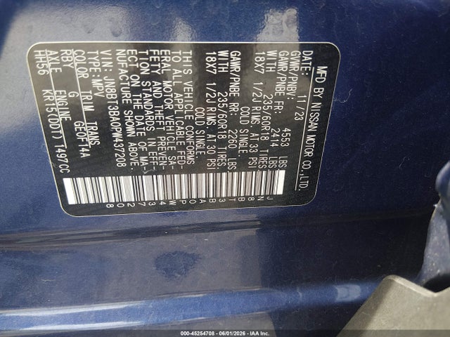 Aukcja sprzedaży 2023 Nissan Rogue Sv Fwd, vin: JN8BT3BA0PW437208, numer aukcji: 45254708