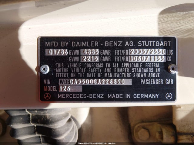 45254739 :رقم المزاد ، WDBCA35D0GA226890 vin ، 1986 Mercedes-benz 420 Sel مزاد بيع