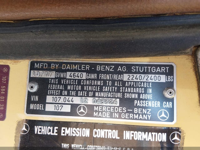 Aukcja sprzedaży 1978 Mercedes-benz 450 Sl, vin: 10704412043326, numer aukcji: 45254741