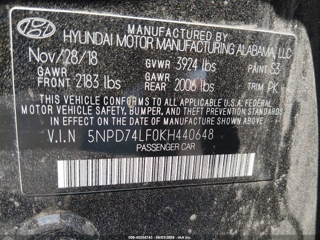 Hyundai ELANTRA SE 2019 5NPD74LF0KH440648 Image 9