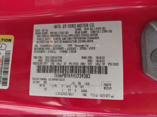 Ford Mustang Ecoboost 2017 1FA6P8TH4H5239383 Image 9