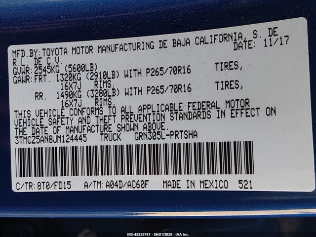 3TMCZ5AN8JM124445 Toyota Tacoma Trd Off Road