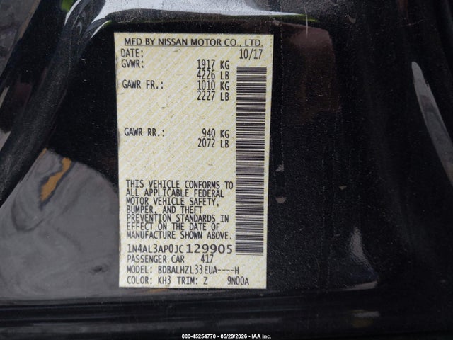 1N4AL3AP0JC129905 Nissan Altima 2.5 Sr