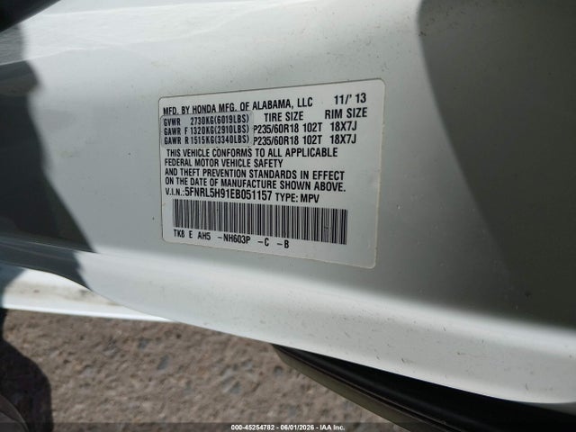5FNRL5H91EB051157 Honda Odyssey Touring/touring Elite
