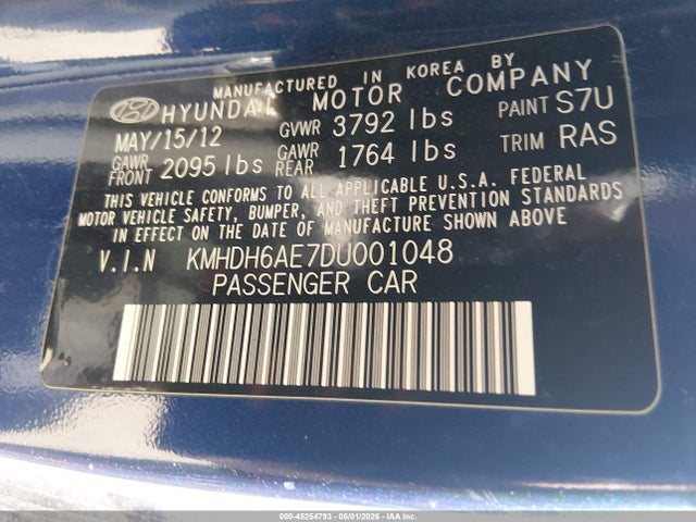 Продажа на аукционе авто 2013 Hyundai Elantra Gs, vin: KMHDH6AE7DU001048, номер лота: 45254793