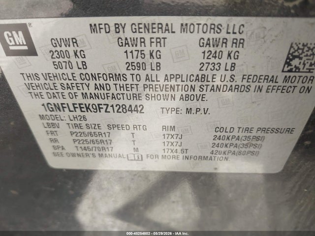 2015 Chevrolet Equinox 1lt მანქანა იყიდება აუქციონზე, vin: 1GNFLFEK9FZ128442, აუქციონის ნომერი: 45254802