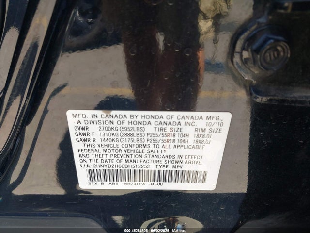 45254805 :رقم المزاد ، 2HNYD2H66BH512253 vin ، 2011 Acura Mdx Technology Package مزاد بيع