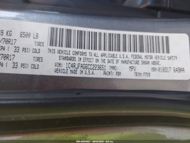 45254827 :رقم المزاد ، 1C4RJFAG6CC223651 vin ، 2012 Jeep Grand Cherokee Laredo مزاد بيع