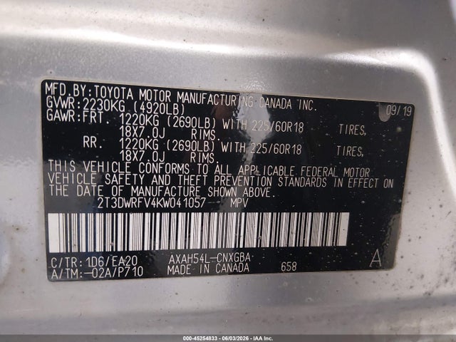 2T3DWRFV4KW041057 Toyota Rav4 Hybrid Limited