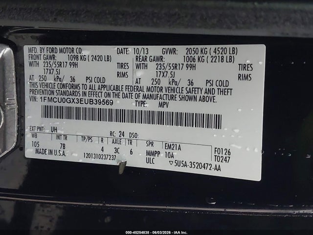Aukcja sprzedaży 2014 Ford Escape Se, vin: 1FMCU0GX3EUB39569, numer aukcji: 45254838