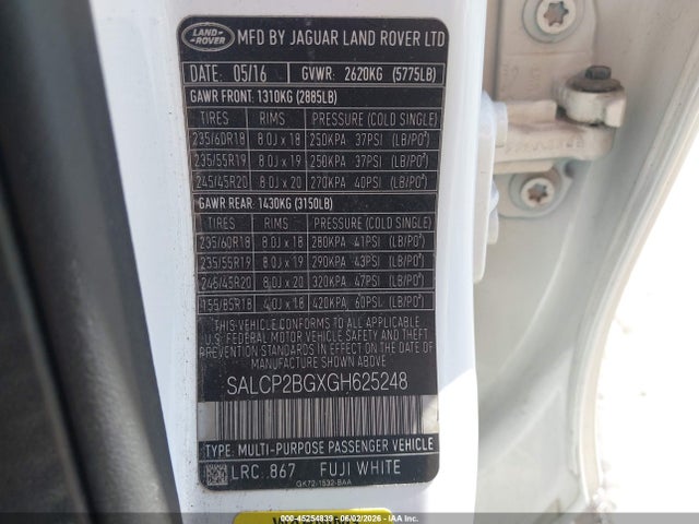 SALCP2BGXGH625248 Land Rover Discovery Sport Se