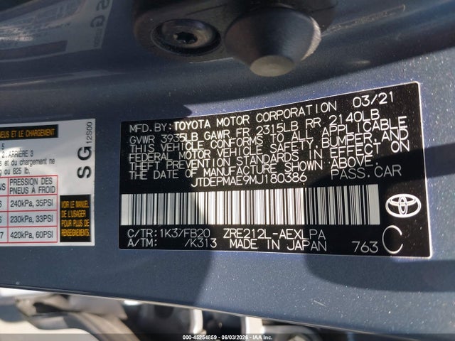 45254859 :رقم المزاد ، JTDEPMAE9MJ180386 vin ، 2021 Toyota Corolla Le مزاد بيع