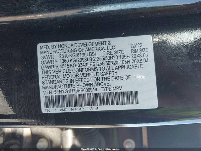 Honda Pilot Awd Touring 2023 5FNYG1H79PB000919 Image 9