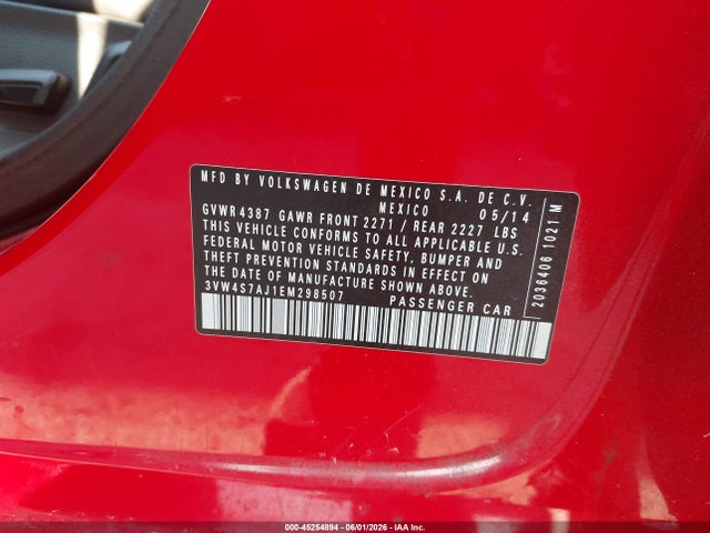 Продаж на аукціоні авто 2014 Volkswagen Jetta Gli/gli Autobahn/gli Autobahn W/nav/gli Edition 30/gli Edition 30 W/nav, vin: 3VW4S7AJ1EM298507, номер лоту: 45254894