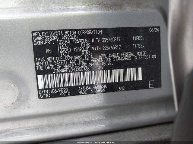 JTMMWRFV0RD250738 Toyota Rav4 Hybrid Le