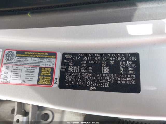 45254911 :رقم المزاد ، KNDJP3A59K7632131 vin ، 2019 Kia Soul + مزاد بيع