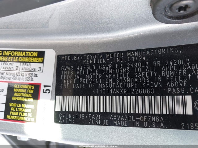 Toyota CAMRY LE 2024 4T1C11AKXRU226063 Image 9