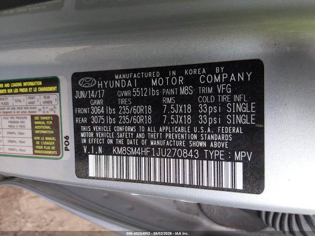 Hyundai Santa Fe Se 2018 KM8SM4HF1JU270843 Image 9