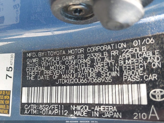 Продаж на аукціоні авто 2006 Toyota Prius, vin: JTDKB20U667068935, номер лоту: 45254956