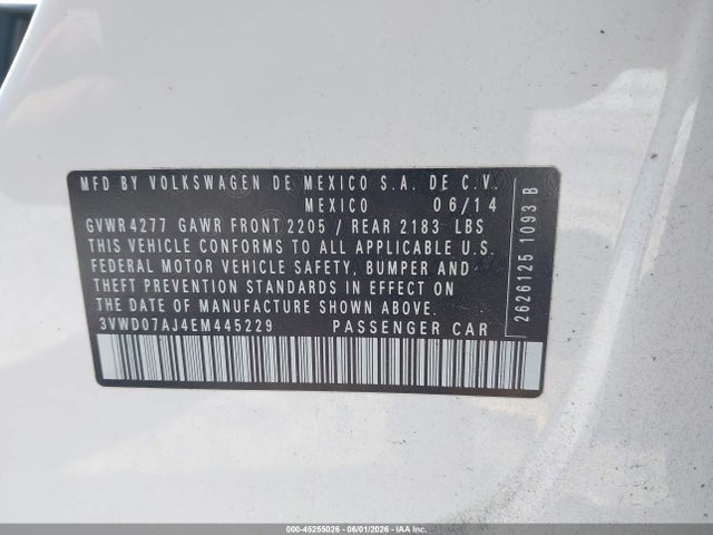 Продажа на аукционе авто 2014 Volkswagen Jetta 1.8t Se, vin: 3VWD07AJ4EM445229, номер лота: 45255026