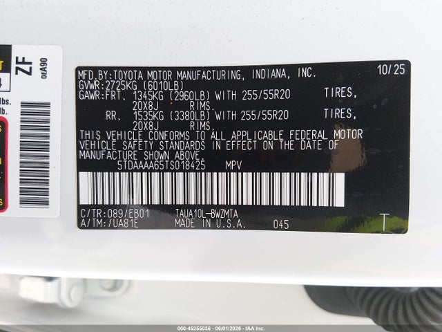 Aukcja sprzedaży 2026 Lexus Tx 350 Premium, vin: 5TDAAAA65TS018425, numer aukcji: 45255036