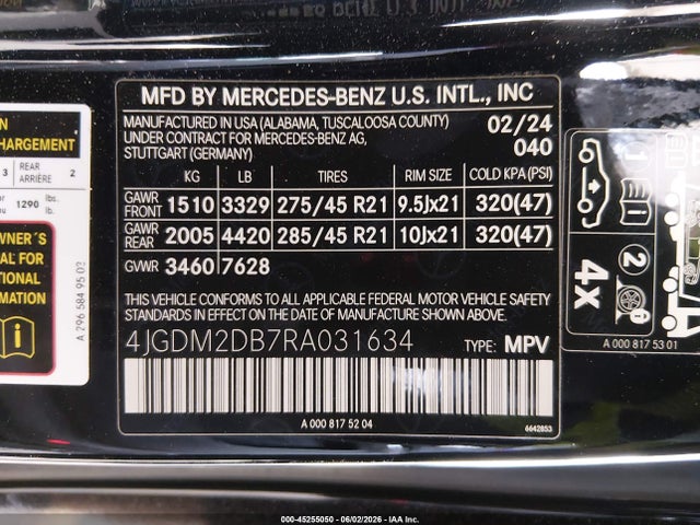 Aukcja sprzedaży 2024 Mercedes-benz Eqs 450 Suv, vin: 4JGDM2DB7RA031634, numer aukcji: 45255050