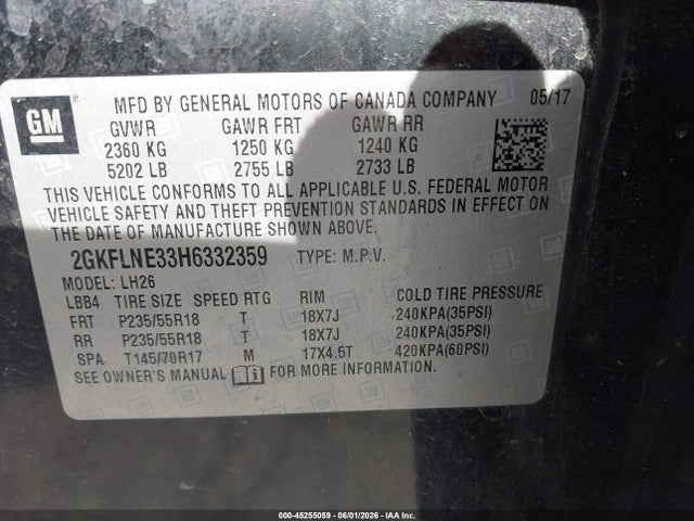 Aukcja sprzedaży 2017 Gmc Terrain Sle-2, vin: 2GKFLNE33H6332359, numer aukcji: 45255059