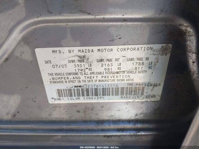 Продажа на аукционе авто 2006 Mazda Mazda3 S, vin: JM1BK323761413516, номер лота: 45255065
