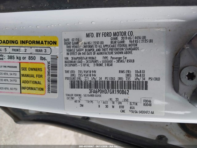 Ford FUSION SE 2016 3FA6P0HD7GR190862 Image 9