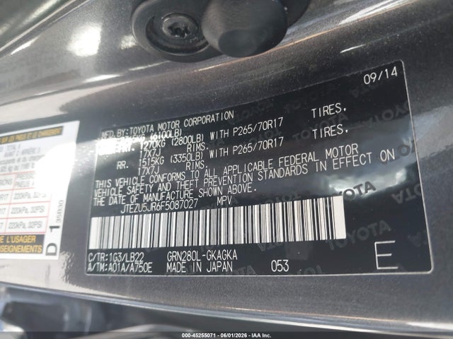 Toyota 4runner Sr5 Premium 2015 JTEZU5JR6F5087027 Image 9