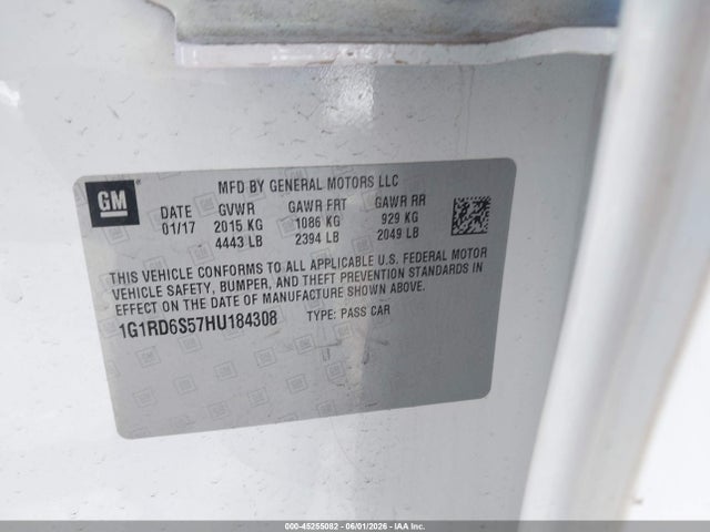 2017 Chevrolet Volt Premier მანქანა იყიდება აუქციონზე, vin: 1G1RD6S57HU184308, აუქციონის ნომერი: 45255082