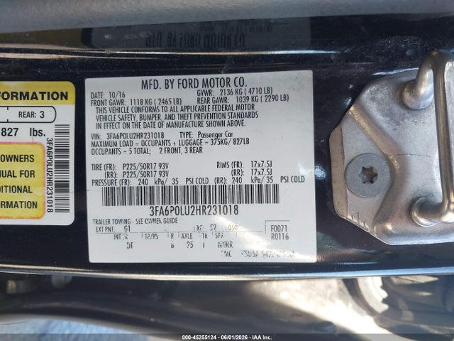 Aukcja sprzedaży 2017 Ford Fusion Hybrid Se, vin: 3FA6P0LU2HR231018, numer aukcji: 45255124